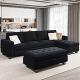 Belffin Velvet Convertible 4-Seat Sectional Sofa with Reversible Chaise L Shaped Sofa Couch Furniture Sets Sectional Couch with Storage Ottoman Black Belffin