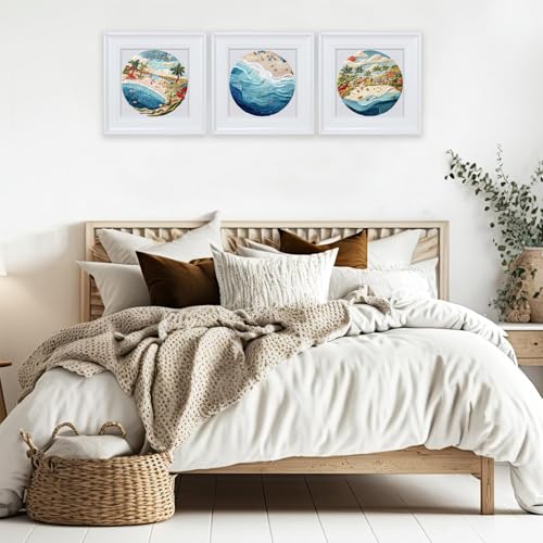 FONNUY Beach Ocean Embroidery Kit, Cross Stitch Kits for Beginners, Handmade Crafts with Printed Patterns for Beginner Adults, Easy to Follow Color Thread Needlework, 8'' Hoop (Coconut Tree)