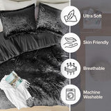 Comfort Spaces Juliette Luxe Comforter Set Velvet Lush with Soft Brushed Microfiber Reverse, All Season Cozy Velvet Bedding Sets, Fluffy Comforter Bed Set, Matching Sham, Black King 3 Piece Comfort Spaces
