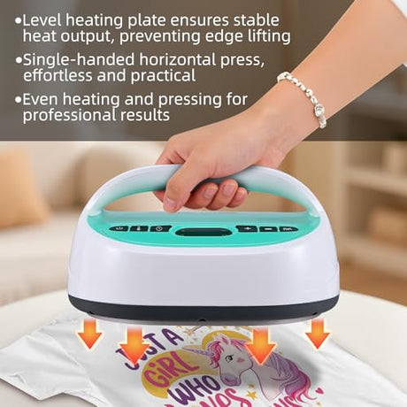BetterSub Heat Press Machine for T-Shirts, Portable Heat Press, Iron Press for Sublimation and HTV Vinyl Shirt Press Machine for Hat, Bags, Heating Transfer Projects (8.27"×9.06" Teal) BetterSub