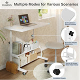 DUMOS 31.5" Manual Standing Desk, Height Adjustable Mobile Computer Desk with Lockable Wheels & 2-Tier Storage, Rolling Laptop Table for Small Spaces & Home Office, White DUMOS