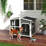 PawHut Cabin-Style Wooden Dog House for Large Dogs Outside with Openable Roof & Giant Window, Big Dog House Outdoor & Indoor, Asphalt Roof, Gray PawHut
