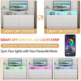 Gyfimoie 6 Drawer Double Dresser with Power Outlet, Accent Chests of Drawers with LED Light, Modern White Storage Dresser with Charging Station (Mirror Not Included) Gyfimoie