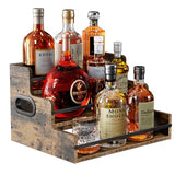 Nuovoware Liquor Bottle Display Shelf Countertop, 3 Step Wood Coffee Syrup Organizer with Handle Fence, 12-Bottle Liquor Display Home Retro Wine Rack for Liquor Whiskey Wine Coffee Syru, Wooden Nuovoware