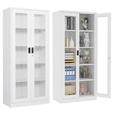 AFAIF 71" Curio Cabinet Glass Display Cabinet with 4 Adjustable Shelves, Tall Bookshelf Bookcase with Glass Doors, Lockable Metal Storage Cabinet Modern Liquor Cabinet for Home Pantry Kitchen AFAIF