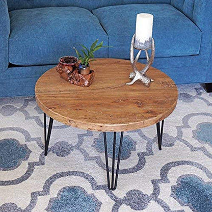 WELLAND Rustic Round Old Elm Wooden Coffee Table - WoodArtSupply