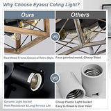eyassi Wooden Flush Mount Ceiling Lights, 4-Light Farmhouse Close to Ceiling Lighting Fixtures Black Ceiling Lamp for Kitchen Island Living Room Bedroom Hallway Laundry Entryway eyassi