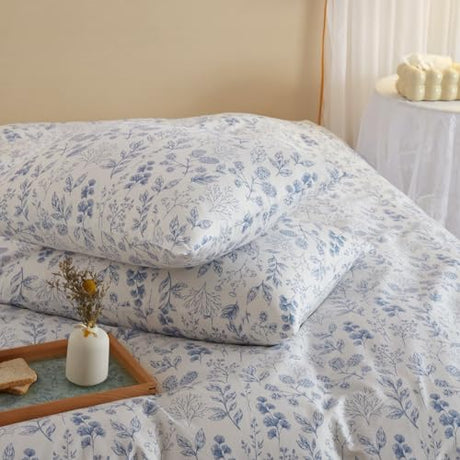 Queen Comforter Set White Blue Floral Bedding Comforter Set Queen Vintage Style Garden Floral Comforter Set for Girls Botanical Flower Comforter Set for All Seasons 1 Boho Comforter with 2 Pillowcases LifeTB