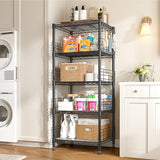5 Tier Metal Shelving Unit Storage Shelves With Shelf Linker,Adjustable Pantry Shelves Wire Shelving with Hooks,Metal Shelf with Side Blockers for Kitchen,Closet,Office,Laundry,18.1''Wx18.1''Dx59''H DurayLoly