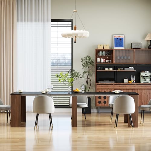 Extendable Console Table with Extension Leaves, Black Dining Room Table, 20''-118'' Expandable Dining Table for Living Room, Space Saving Extendable Dining Room Table for 2-12 Person, Walnut Legs Henf