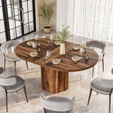 LITTLE TREE 55-Inch Rustic Oval Dining Table for 6, Wood Kitchen Table, Country Chic Furniture for Kitchen, Dining Room & Living Room Wooden Base, Brown Finish LITTLE TREE