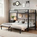 Mixcous Triple Bunk Bed Twin XL Over Twin & Twin, Heavy Duty Metal Bed Convertible to 3 Beds for Teens & Adults, Bunk Bed Frame with Adjustable Ladder, Noise-Free, Ideal for Space-Saving Needs, Black Mixcous