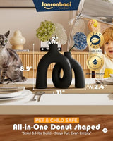 Matte Black Vase Set - Hug Hollow Donut Aesthetic Ceramic Vases Home Decor, Modern Nordic Minimalist Decorative Vase for Table Centerpiece Bookshelf Office Entryway Console Fireplace (Black) Jonronboci