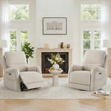 Watson & Whitely Power Recliner Chair W 3-Level LED Night Light, Swivel Glider Nursery Rocking Chair W Lumbar Pillow for Living Room, Oeko-TEX & FSC Certified, Fabric Sand
