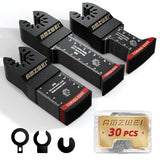 AMZWEI 30 Pcs Bi-Metal Oscillating Saw Blades, Professional Curved Edge Multitool Blades for Wood with Nails, Metal, Wood, Oscillating Tool Blades Compatible with Dewalt Milwaukee Bosch Worx Ryobi AMZWEI