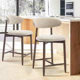 COLAMY Counter Height Bar Stools Set of 2, Kitchen Bar Stools with Back, Mid Century Modern Upholstered, with Wood Legs for Kitchen Island Dining Room, Beige COLAMY