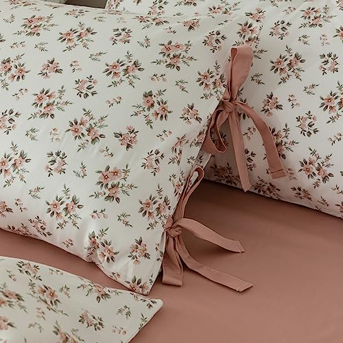 VM VOUGEMARKET Floral Comforter Set Twin,Pink Flower Bedding Set Nature Botanical Style,1 Soft Comforter and 2 Pillow Shams for Girls Women(3pcs,Twin XL) VM VOUGEMARKET