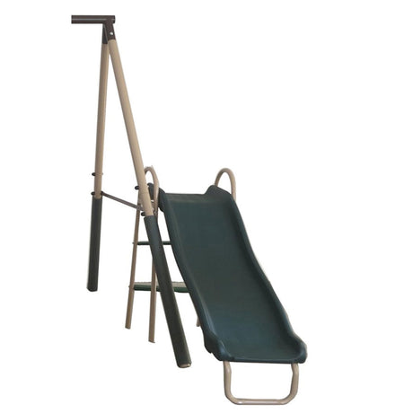 XDP Recreation Crestview Outdoor Play Kids Metal Backyard Playset Swing Set with 2 Swings, Slide, Stand N Swing, Fun Glider, and See Saw, Green/Tan XDP RECREATION