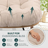 Bme Patio Rocking Chair Outdoor and Indoor, Modern Metal Lounge Rocker with Thick 7'' Cushion, 400lbs Capacity, Ergonomic Design, Easy Assembly, Beige Cushion - Wood Texture Rocker
