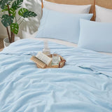 Amélie Home Waffle Cooling Comforter Queen Size, Q-Max 0.45 Reversible Lightweight Cooling Blanket for Hot Sleepers, Breathable Bedding for Night Sweats, 90"x90", Sky Blue Amélie Home