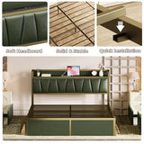 LIKIMIO Queen Bed Frame with 4 Storage Drawers, Platform Bed with Charged Headboard, Sturdy and Stable, No Noise, No Box Spring Needed, Easy to Install, Dark Green LIKIMIO
