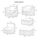 EMKK Patio Furniture Sets, 6 Piece Outdoor Wicker Rattan Sectional Sofa with Tempered Glass Coffee Table, Couch, Loveseat, Chairs with Cushions Conversation Garden, 1-Dark Gray EMKK