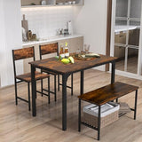 Moccha Dining Table Set for 4, Wooden Kitchen Table with with 2 Chairs and a Long Bench, Modern 4-Piece Dinette with Metal Frame & Storage Rack, Space-Saving Table Set for Dining Room, Rustic Brown LDAILY