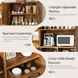 SUNLEI 60.4" Tall Kitchen Pantry Storage Cabinet with Microwave Shelf, Freestanding Farmhouse Kitchen Pantry, Wooden Pantry Cupboard Storage with Drawers and Open Shelves for Dining Room, Brown SUNLEI