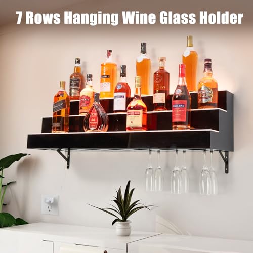 Takywep LED Lighted Liquor Bottle Display Shelf, 3-Step 30-Inch Wall Mounted Lighted Liquor Bottle Shelf with Remote & App Control, Acrylic Lighted Bottle Display Stand for Home Commercial Bar Takywep