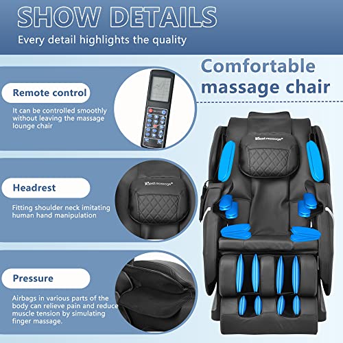 BestMassage Massage Chair Zero Gravity Full Body Electric Shiatsu Massage Chair Recliner with Foot Rollers Built-in Heat Therapy Air Massage System Stretch Vibrating for Home Office(Black) BestMassage