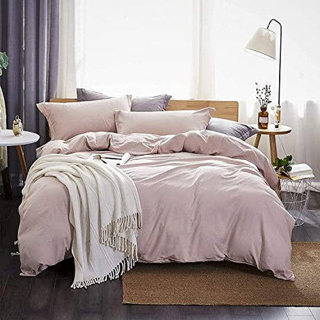 Dreaming Wapiti Duvet Cover Full,Washed Microfiber Pink Full Size Duvet Cover Set,Solid Color - Soft and Breathable with Zipper Closure & Corner Ties (Pink Mocha,Full) Dreaming Wapiti