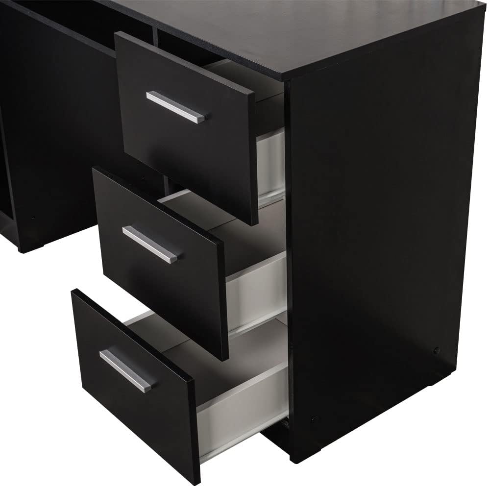 Madesa Computer Desk with 3 Drawers, 1 Door and 1 Storage Shelf, Wood Writing Home Office Workstation, Office Desk with Drawers - 30” H x 18” D x 53” W - Black Madesa