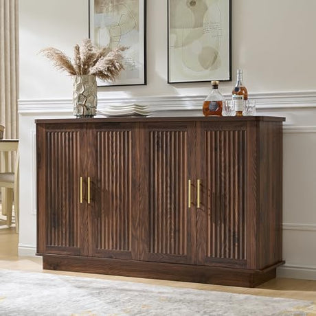 Okvnbjk Modern Sideboard Buffet Cabinet with Storage — Fluted Coffee Bar Cabinet with 4 Doors & Adjustable Shelves for Kitchen, Dining Room, Living Room & Hallway Okvnbjk