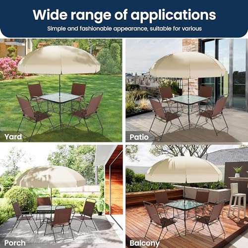 Amopatio Patio Dining Set for 4, Outdoor Table and Chairs with Umbrella, 4 Folding Dining Chairs & Glass Table for Lawn, Deck, Garden, Backyard, Deck, Brown, Patio Furniture Set - WoodArtSupply