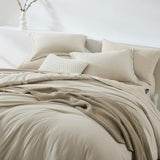 WRENSONGE Oversized Queen Comforter Set - 7 Pieces Light Oatmeal Bed in a Bag Queen with Sheets, 2 Pillow Shams, and 2 Pillowcases- Warm Bedding Sets Queen for All Season WRENSONGE