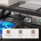 U Shaped Gaming Desk, Reversible L Shaped Computer Desk with Power Outlets & USB Ports, LED Strip & Monitor Stand with Fabric Drawers, Large Corner Desk with Storage Shelves for Home Office, Black iabifo