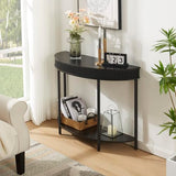 unipaws Fluted Half Moon Console Table, Modern 2-Tier Black Entryway Console, Sofa Back Table for Living Room, Hallway & Foyer (36" Width) unipaws