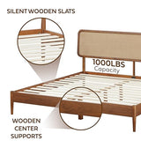 NTC Lupin Dark Walnut Wooden Bed Frame with Headboard - Effortless Assembly and Silent Slats, Queen Size NTC