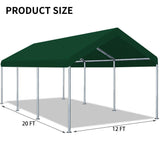 Rutile 12 x 20 FT Carport Replacement Cover, Heavy Duty Car Tarp Canopy Tent Replacement Top w/Ball Bungees Green (Only Top Cover, Frame is not Included) Rutile