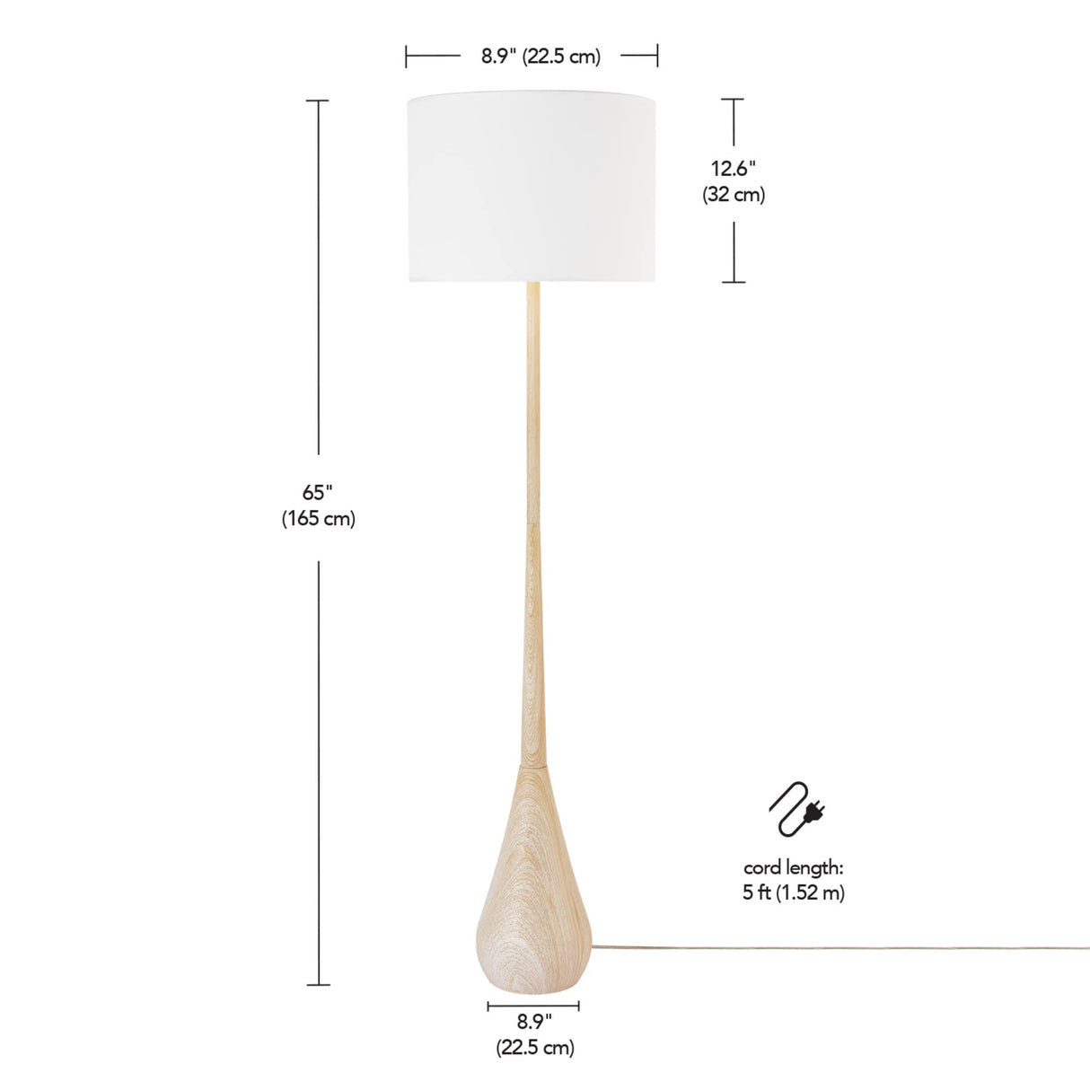 Globe Electric 52112 Kanana 65" Floor Lamp, Faux Wood, Cotton Shade Globe Electric