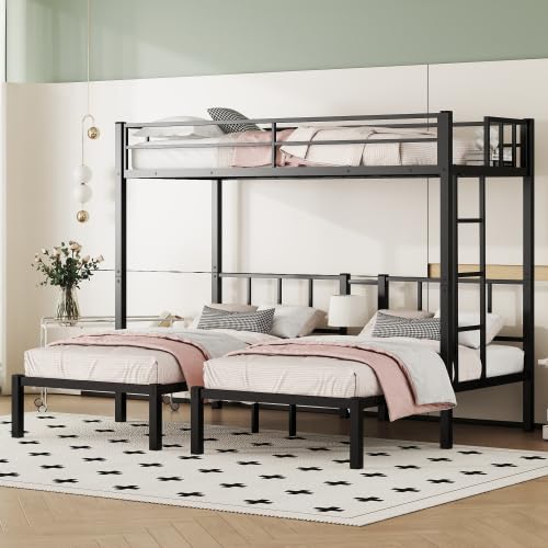 Twin Size Bunk Bed, Metal Triple Bed, Twin XL Bunk Beds for 3, Detachable Triple Bunk Bed for Kids & Teens, Black Bellemave