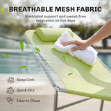 Outsunny Folding Chaise Lounge Pool Chairs, Outdoor Sun Tanning Chairs with Pillow, Reclining Back, Steel Frame & Breathable Mesh for Beach, Yard, Patio, Green