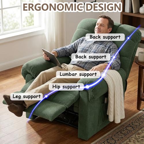 Small Recliner Chair with Side Pockets, Green Fabric RV Recliner for Adults, Traditional Manual Recliners Chair for Small Spaces, Reclining Chairs for Living Room Bedroom, Overstuffed (Green)