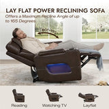 Watson & Whitely Genuine Leather Power Recliner Chair with Power Headrest, Lay Flat Home Theater Recliner with LED Lighting, Massage & Heat, Arm Storage & Cup Holders for Living Room, Brown