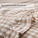 K MASANIJI Taupe White Plaid Ruffle Sheets King Size 4-Piece Set, 300TC 100% Yarn Dyed Cotton Checker Sheets 18‘’ Deep Pocket Farmhouse Gingham Decorative Bedding（Taupe/White Plaid, King） K MASANIJI