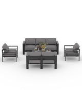 Aluminum Patio Furniture Set 7 Seats, 5 PCS Outdoor Sectional Conversation Set with 4" Wide Armrest, Backyard Sectional Sofa Set with Coffee Table & Thick Cushions, Grey GAOMON