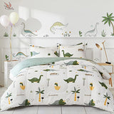 Joyreap Dinosaur Kids Cotton Comforter Set for Boys Girls, Twin Size 3pcs Cotton Bedding Comforter, Fresh Green Dinosaurs on White Design, Skin-Friendly Breathable for All Season- 68x88 inches Joyreap