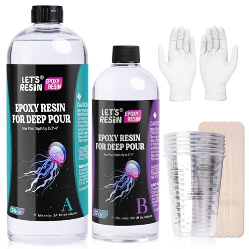 LET'S RESIN EPOXY RESIN Deep Pour Epoxy Resin, 51OZ 2-4 inch Clear Epoxy Resin Kit,Bubble Free Low Odor 2:1 Low Viscosity Casting for River Table,Wood,Flower Preservation, Art Crafts LET'S RESIN EPOXY RESIN
