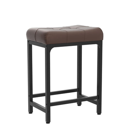 Aheaplus Bar Stools Set of 2, 24 Inch Counter-Height Stools Saddle Stool, PU Leather Barstools with Metal Base, Footrest, Industrial Stools for Dining Room Kitchen Island, Counter, Pub, Bar, Brown