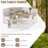 Gracava Breakfast Nook Table Set for Kitchen - White Bench Seating for Dining Room with Space Saving Solid Wood L Shaped Corner Dining Table Set Apartment for 4 to 6 People Gracava